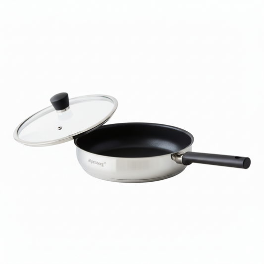Alpenberg 26cm Stainless Steel Fry Pan with Glass Lid — Non-Stick Cookware