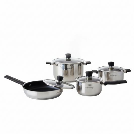 Alpenberg Stainless Steel  8-Piece Cookware Set | Pot & Pan Combo with Glass Lids