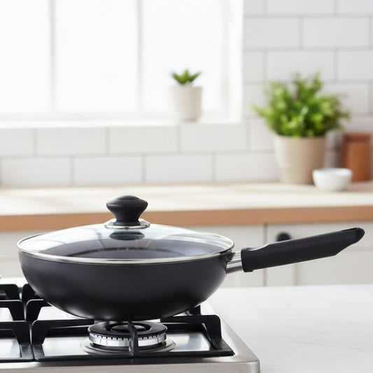 Kitchen King Imperial Wok/Karahi with Long Handle and Glass Lid