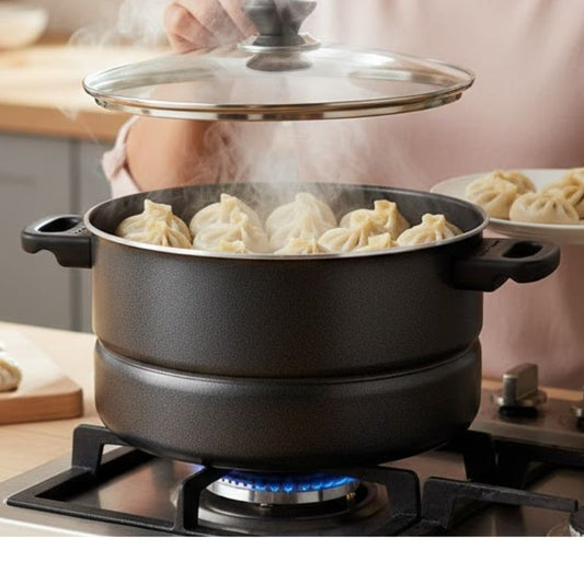 Kitchen King 2-in-1 Steamer 'n' Cooker with Glass Lid  26cm