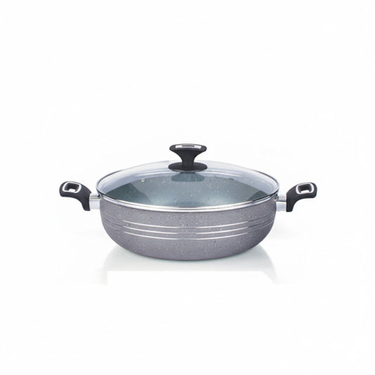 Kitchen King Marble Coated Marbelo Wok Karahi with Glass Lid 26 cm