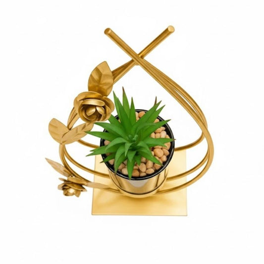Golden Metal Globe Pot with Artificial Plant