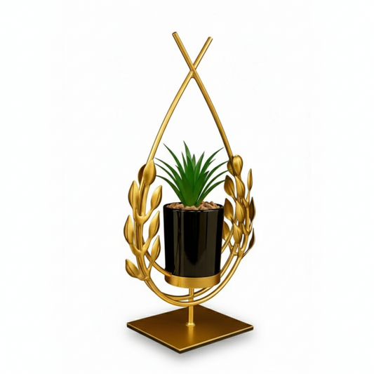 Golden Metal Luxury Leaf Tale Handcrafted Iron Plant Stand