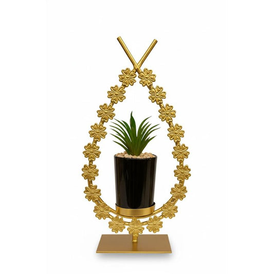 Golden Metal Plant Stand with Elevated Holder