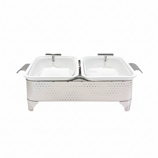Brilliant Twin Rectangular Casserole & Buffet Food Warmer With Glass Lid 12inch