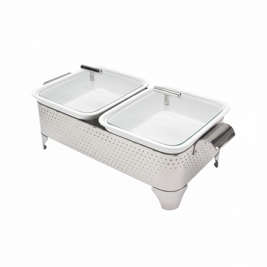 Brilliant Twin Rectangular Casserole & Buffet Food Warmer With Glass Lid 12inch