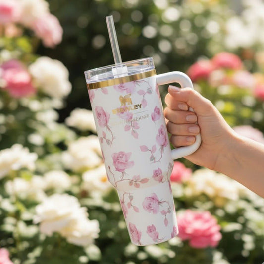 Stanley 40 OZ Tumbler Love Shack Fancy Quencher Ribbon Rosa