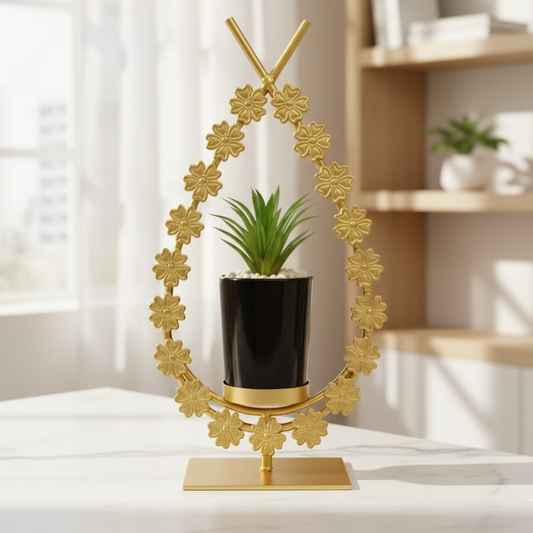 Golden Metal Plant Stand with Elevated Holder