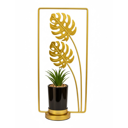 Golden Metal Leaflet Design Luxury Planter With Stand