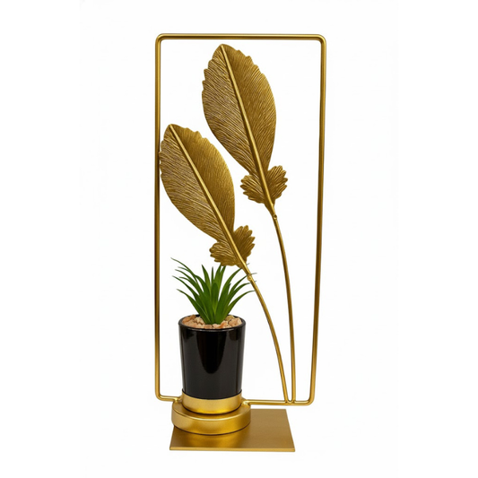 Golden Metal Twin Leaves Nordic Iron Handicraft Plant