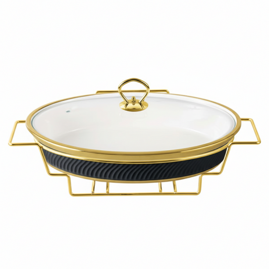 Brilliant Oval 14.5inch Buffet Dish with Candle Stand Elegant Food Warmer