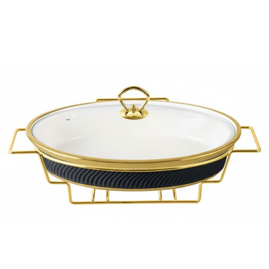 Brilliant Oval 16inch Serving Dish with Candle Stand Luxury Buffet Food Warmer