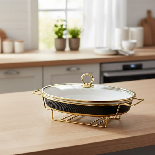 Brilliant Oval 16inch Serving Dish with Candle Stand Luxury Buffet Food Warmer