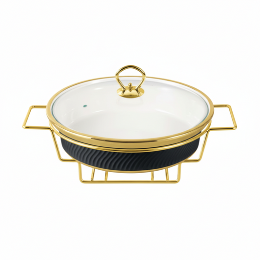Brilliant 12inch Round Serving Dish with Candle Stand And Glass Lid