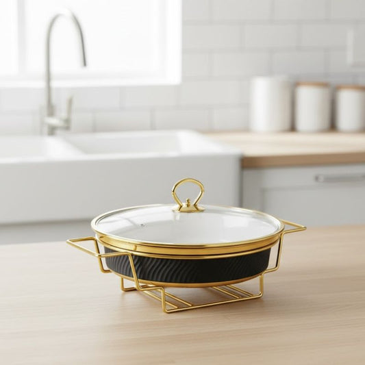 Brilliant 12inch Round Serving Dish with Candle Stand And Glass Lid