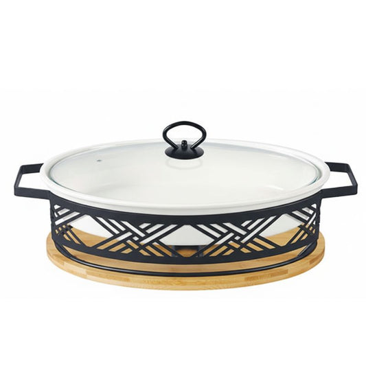 Brilliant Oval 16inch Serving Dish with Candle Stand & Glass Lid