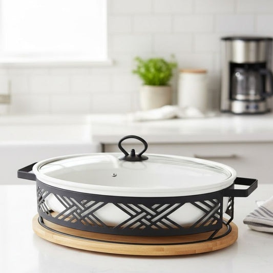 Brilliant Oval 16inch Serving Dish with Candle Stand & Glass Lid