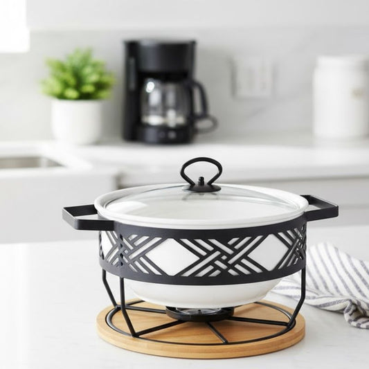 Brilliant Round 10inch Serving Dish with Candle Stand & Glass Lid