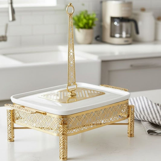 Brilliant Rectangular 13.5inch Serving Dish with Candle Stand & Glass Lid