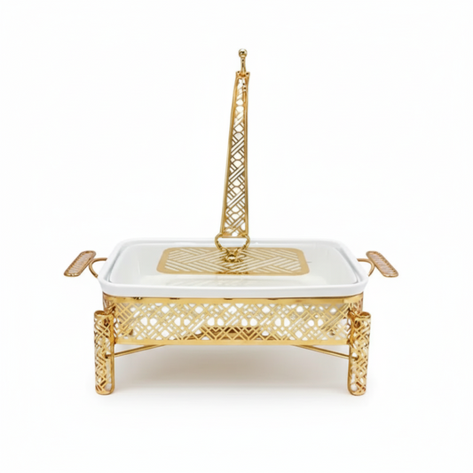 Brilliant Rectangular 15inch Serving Dish with Candle Stand & Glass Lid