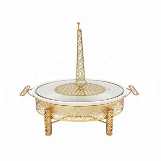 Brilliant Oval 16inch Serving Hot Dish with Candle Stand & Glass Lid