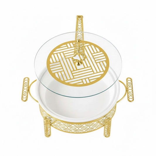 Brilliant Round 12inch Serving Dish with Candle Stand & Glass Lid