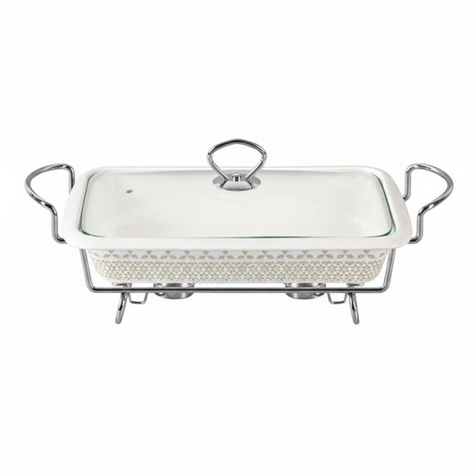 Brilliant Rectangular 16.5inch Casserole Serving Dish with Candle Stand And Glass Lid