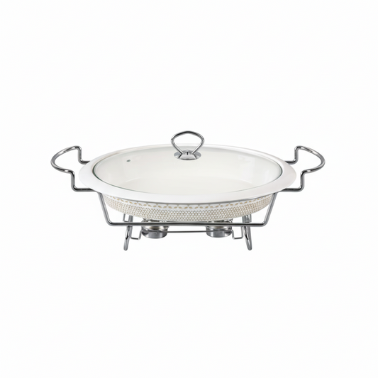 Brilliant Oval 16inch Casserole Serving Dish with Candle Stand And Glass Lid
