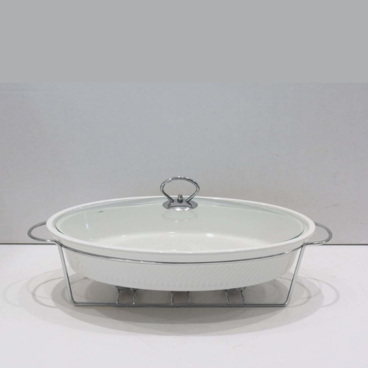 Brilliant Serving 17inch Oval Casserole  Dish with Candle Stand And Glass Lid