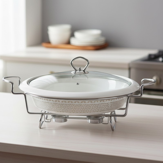 Brilliant Round 12inch Serving Dish with Candle Stand And Glass Lid