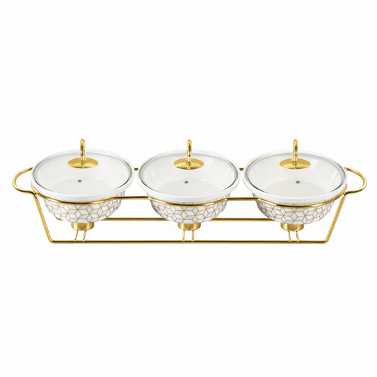Brilliant 3 Piece 9inch Oval Casserole Set with Stand & Glass Lid
