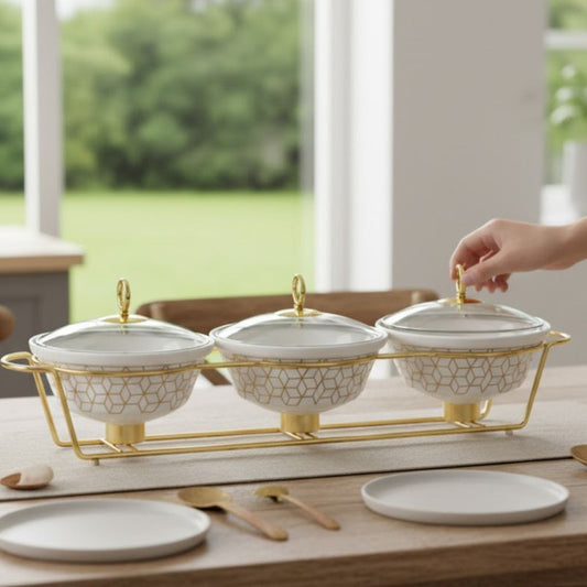 Brilliant 3 Piece 9inch Oval Casserole Set with Stand & Glass Lid