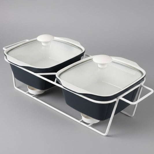 Brilliant Twin 11inch Rectangular Casserole Serving Dish with Stand & Glass Lid