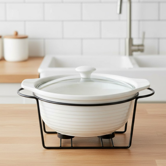Brilliant Round Burner Casserole Dish with Stand And Glass Lid