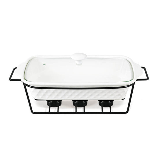 Brilliant Rectangular Burner Dish with Stand And Glass Lid