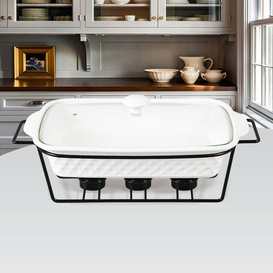 Brilliant Rectangular Buffet Casserole with Burner Stand And Glass Lid
