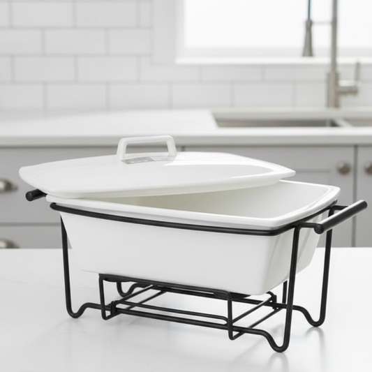 Elegant Rectangle 10.25inch Casserole Dish with Stand & Glass Lid