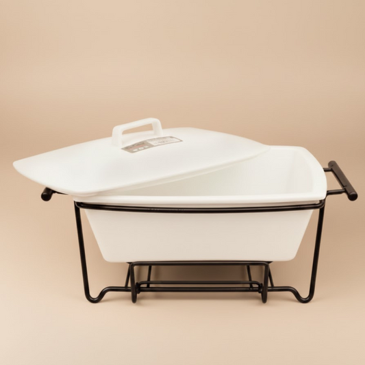 Elegant Rectangle 10.25inch Casserole Dish with Stand & Glass Lid