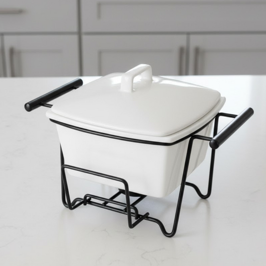 Brilliant Rectangular 7inch Casserole Dish with Stand & Glass Lid