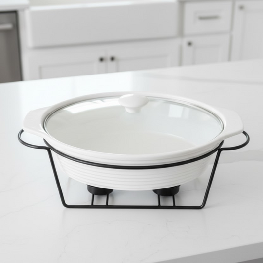 Brilliant Oval 12inch Casserole Dish with Candle Stand & Glass Lid