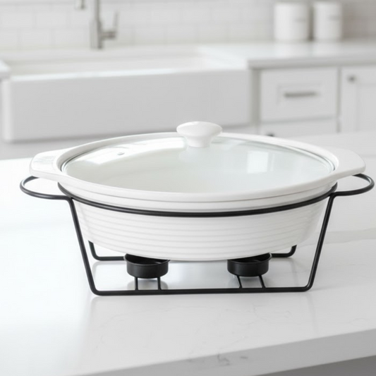 Brilliant Oval 12inch Casserole Dish with Candle Stand & Glass Lid