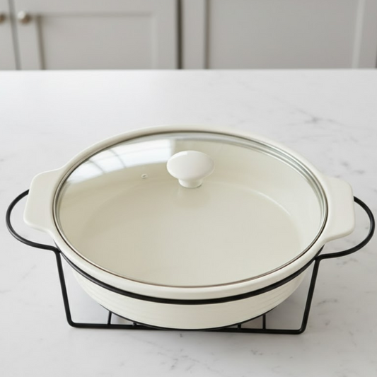 Brilliant Round 10inch Casserole Dish with Candle Stand & Glass Lid