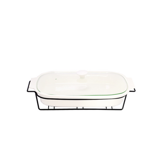Brilliant Rectangular 12inch Casserole Serving Dish with Candle Stand & Glass Lid