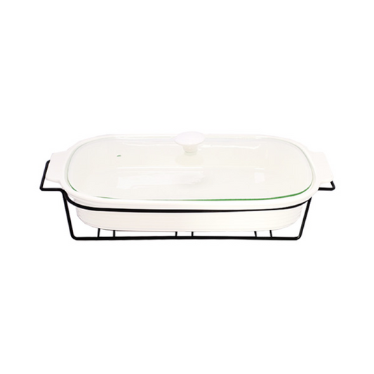 Brilliant Serving Rectangular 14inch Casserole Serving Dish with Candle Stand & Glass Lid
