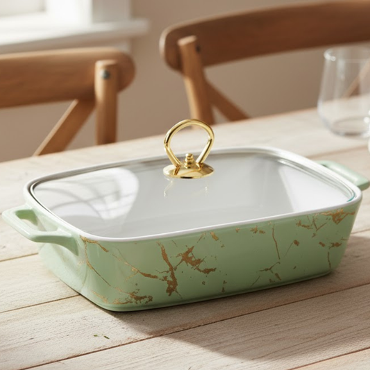 Brilliant 12inch Rectangular Ceramic Dish with Glass Lid