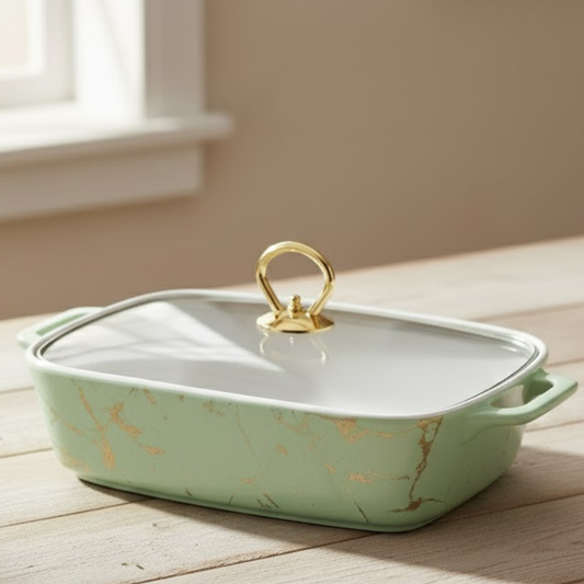 Brilliant 14inch Rectangular Ceramic Casserole Dish with Glass Lid