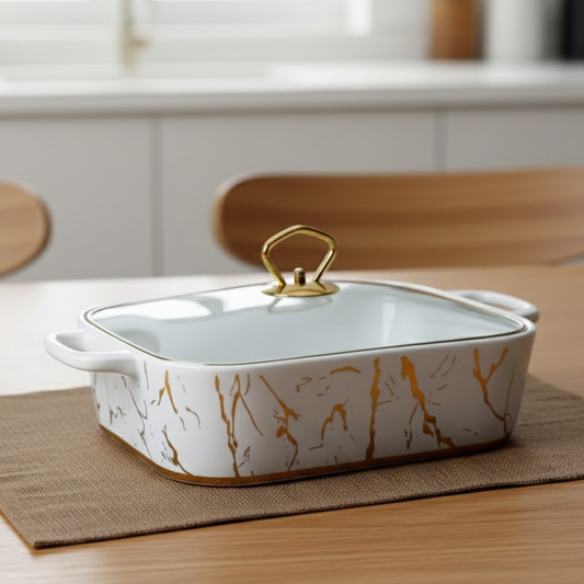Brilliant Rectangular 12inch Ceramic Dish with Glass Lid