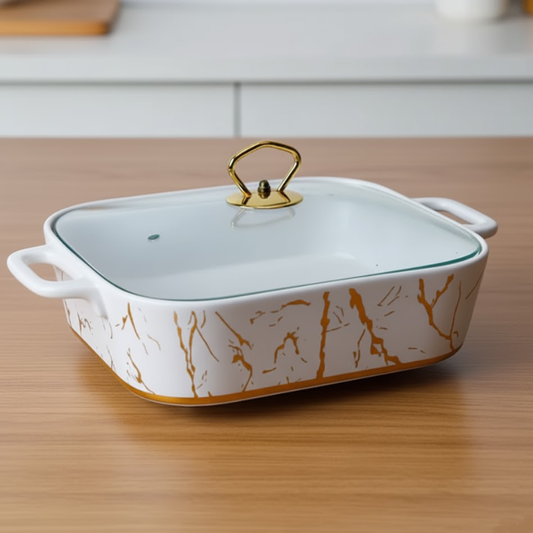 Brilliant Rectangular 12inch Ceramic Dish with Glass Lid