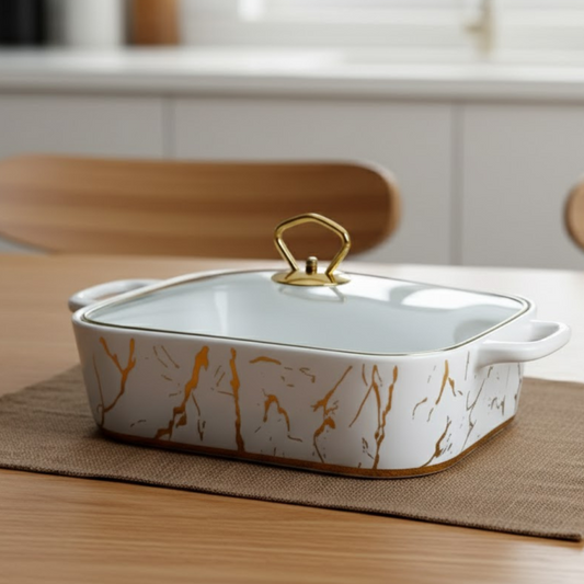 Brilliant 14inch Rectangular Ceramic Dish with Glass Lid