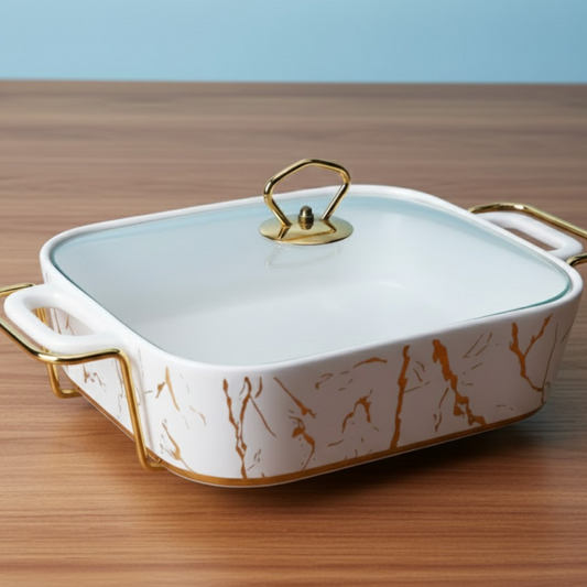 Brilliant 14inch Rectangular Ceramic Dish with Glass Lid